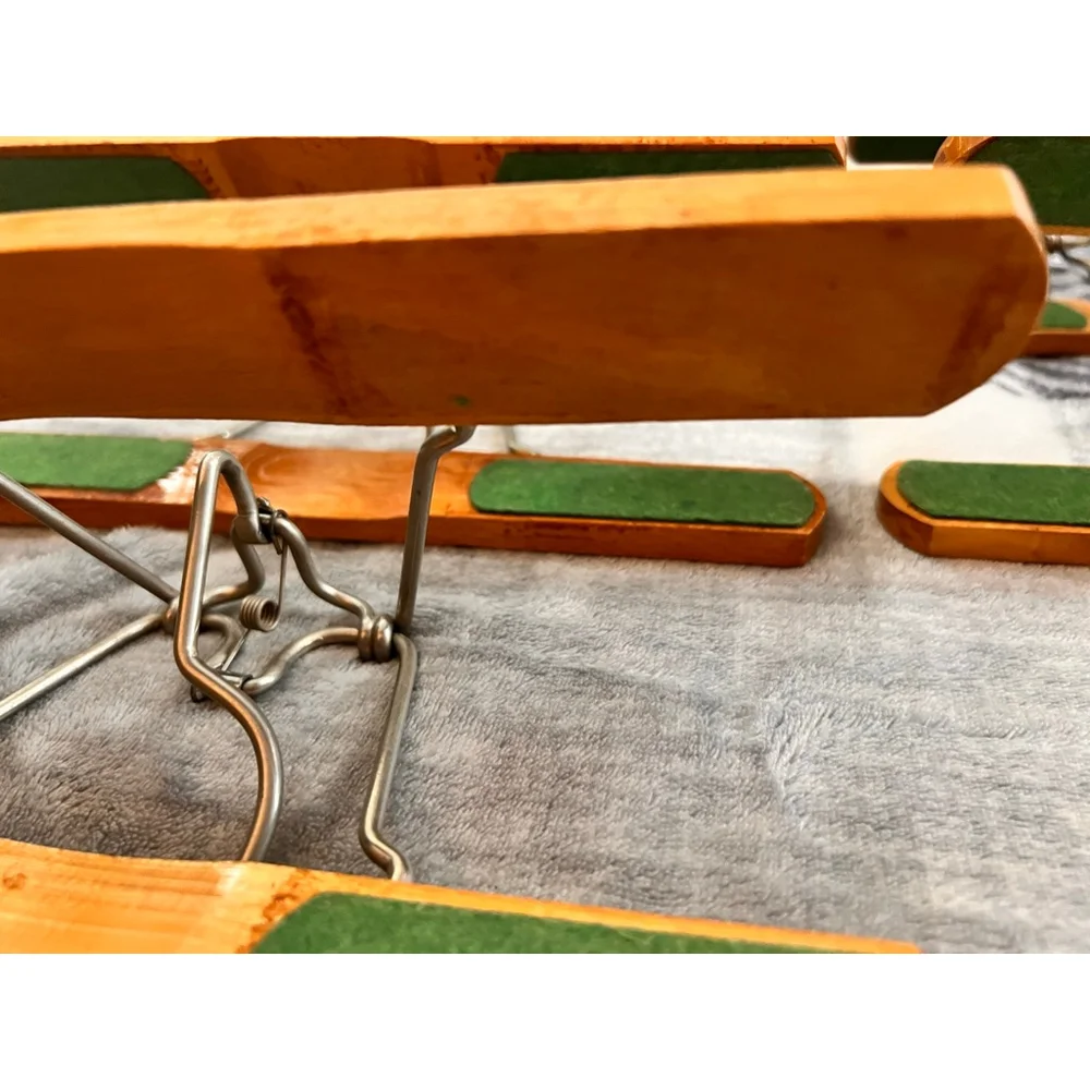 Setwell Vintage Wooden Pants Hangers Brown/Green Set of 4 - Picture 8 of 9